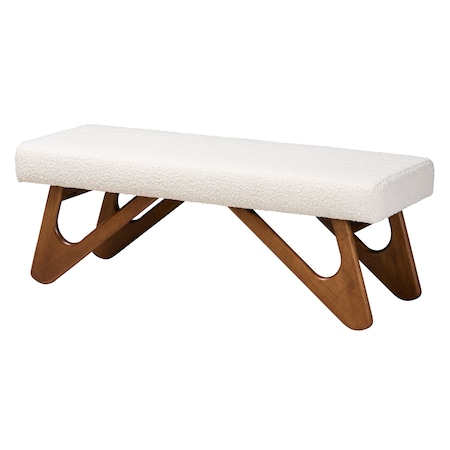 Baxton Studio Rika Japandi Cream Boucle Fabric and Walnut Brown Finished Wood Bench 228-12922-ZORO